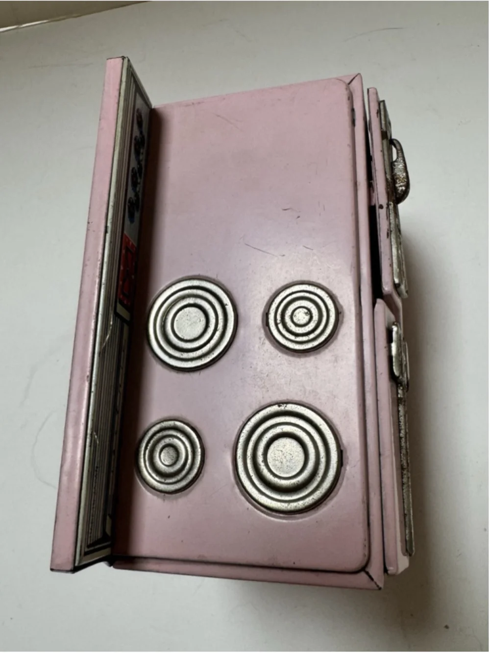 Vintage 1950s Japan Pink Metal Or Tin Doll Stove Oven MCM